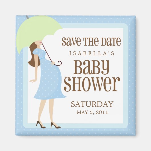 Aimant Baby shower Bleu Enregistrer La Date (Devant)