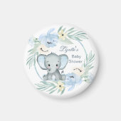 Aimant Baby shower bleu floral Eléphant (Devant)