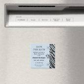 Aimant Baby shower bleu zèbre et fleurs Enregistrer la da (In Situ (Lave-vaisselle))