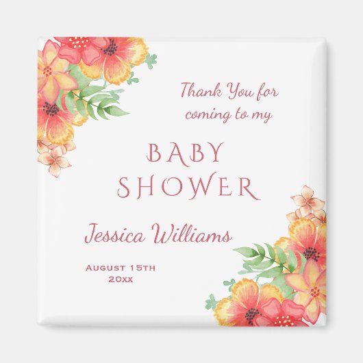 Aimant Baby shower Chic Aquarelle de coin Fleurs (Devant)
