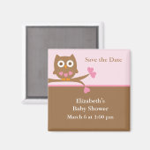 Aimant Baby shower Chouette rose Enregistrer la date (Recto/Verso)