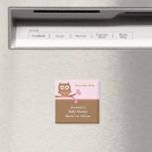 Aimant Baby shower Chouette rose Enregistrer la date (In Situ (Lave-vaisselle))