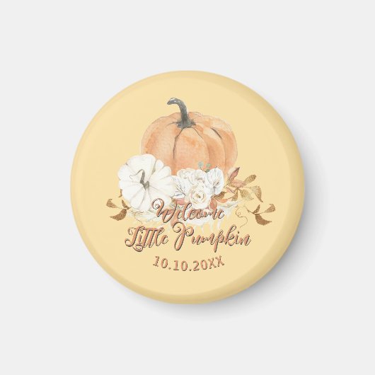 Aimant Baby shower Citrouille Pastel Orange Little (Devant)