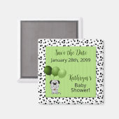Aimant Baby shower dalmate vert Enregistrer la date (Recto/Verso)