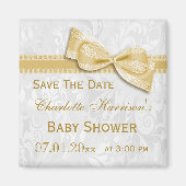 Aimant Baby shower Damas Blanches & Bow Or Enregistrer La (Devant)