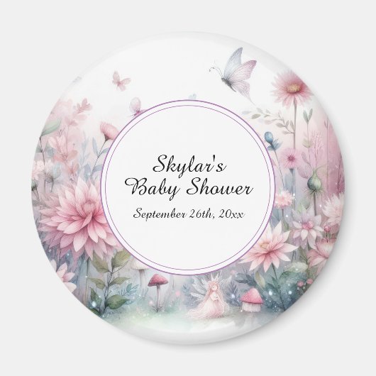 Aimant Baby shower de jardin de fées (Devant)