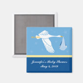 Aimant Baby shower de la cigogne - Bleu (Recto/Verso)