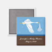 Aimant Baby shower de la cigogne - Bleu/Brown (Recto/Verso)