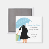 Aimant Baby shower de maman parapluie bleu (Recto/Verso)