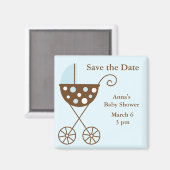 Aimant Baby shower de poussette bleue Enregistrer la date (Recto/Verso)