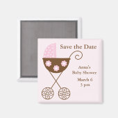 Aimant Baby shower de poussette rose Enregistrer la date (Recto/Verso)