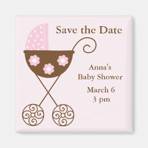 Aimant Baby shower de poussette rose Enregistrer la date
