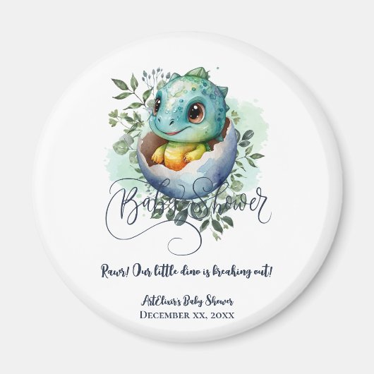 Aimant Baby shower Feuille Dinosaur Oeuf Cute Aquarelle (Devant)