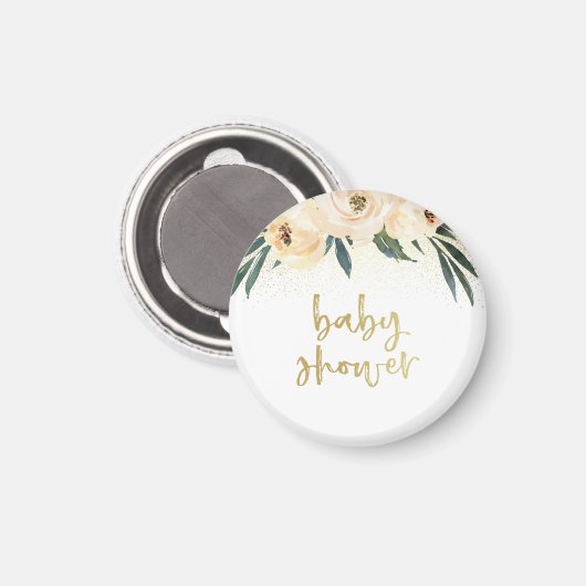 Aimant Baby shower Gold Script Blush Rose Floral (Recto/Verso)