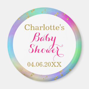 Aimant Baby Shower Licorne Coloré Paillettes Dorées Fille