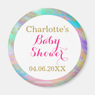 Aimant Baby Shower Licorne Coloré Paillettes Dorées Fille