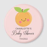 Aimant Baby shower Little Cutie<br><div class="desc">Un petit coup de coeur est donné au design baby shower avec une adorable petite orange de clémentine posée sur un arrière - plan rose clair. Visitez notre boutique pour voir notre adorable petite collection de design de cuisine.</div>