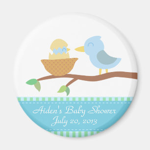 Aimant Baby shower : Oiseau bleu mignon avec juste le
