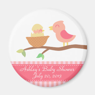 Aimant Baby shower : Oiseau rose mignon avec juste le