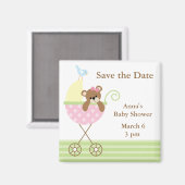 Aimant Baby shower Ours rose Enregistrer la date (Recto/Verso)