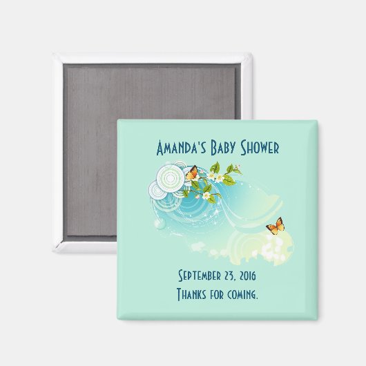 Aimant Baby Shower Papillons et Fleurs (Recto/Verso)