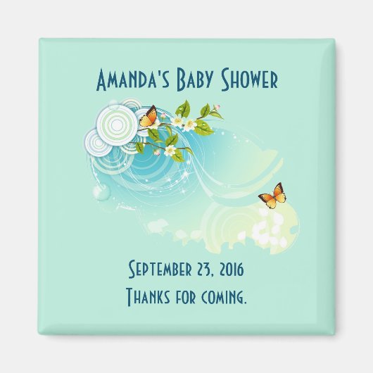 Aimant Baby Shower Papillons et Fleurs (Devant)