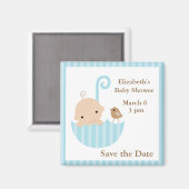 Aimant Baby shower parapluie bleu (Recto/Verso)