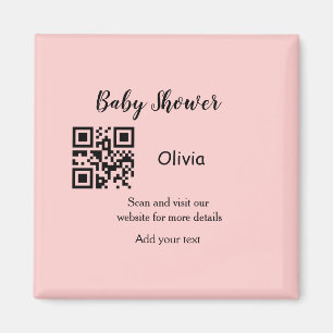 Aimant Baby shower rose simple q r code ajouter le texte