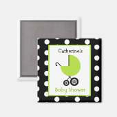 Aimant Baby shower - Transport vert et Pois (Recto/Verso)
