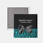 Aimant Baby shower Turquoise Et Black Zebra Print Boy (Recto/Verso)