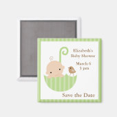 Aimant Baby shower vert parapluie neutre (Recto/Verso)