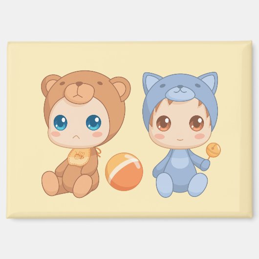 Aimant Baby Twins Bear Chat Jumpsuit sur Jaune (Recto)