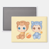 Aimant Baby Twins Bear Chat Jumpsuit sur Jaune (Recto/Verso)