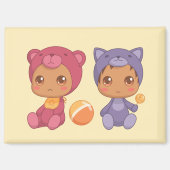 Aimant Baby Twins Ours Chat Jumpsuit 2 Jaune (Recto)