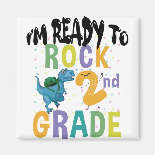 Aimant Back to School I'm Ready To Rock 2nd Grade Dino (Devant)