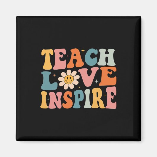 Aimant Back to School Teach Love Inspire Retro Teachers (Devant)
