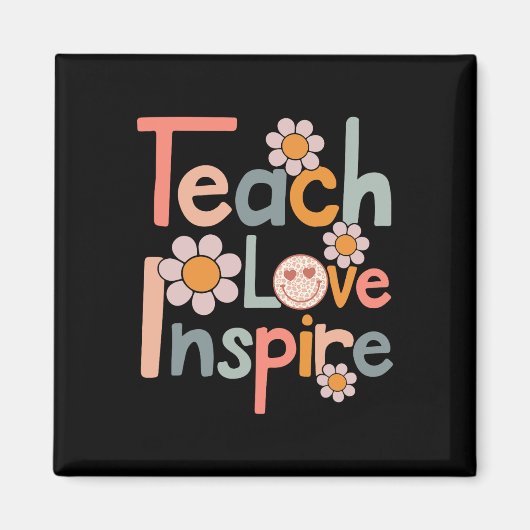 Aimant Back to School Teach Love Inspire Retro Teachers (Devant)