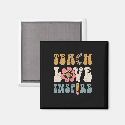 Aimant Back to School Teach Love Inspire Retro Teachers (Recto/Verso)