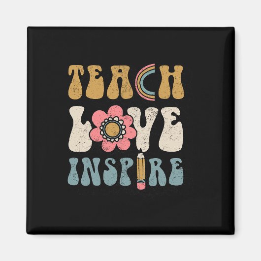 Aimant Back to School Teach Love Inspire Retro Teachers (Devant)