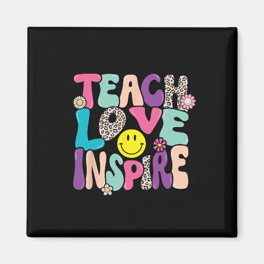 Aimant Back to School Teach Love Inspire Retro Teachers (Devant)