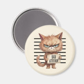 Aimant Bad Attitude Chat Mugshot - Drôle Feline Design (Recto/Verso)