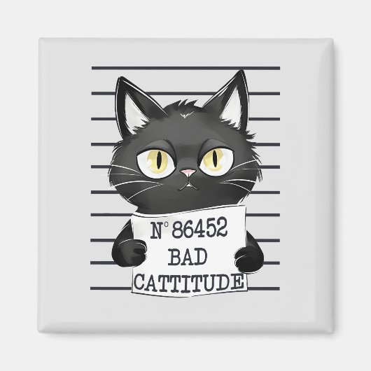Aimant Bad Cattitude - Mugshot de chat noir (Devant)