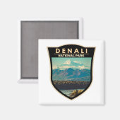 Aimant Badge d'aquarelle du parc national de Denali (Recto/Verso)