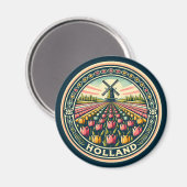 Aimant Badge d'art de voyage Holland Pays-Bas (Recto/Verso)