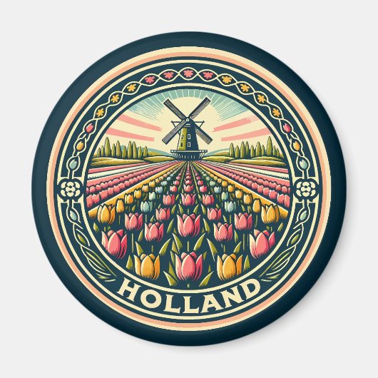 Aimant Badge d'art de voyage Holland Pays-Bas (Devant)