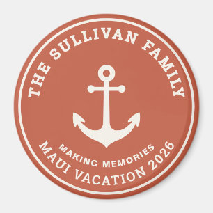 Aimant Badge de vacances en famille Ancre Corail Coucher