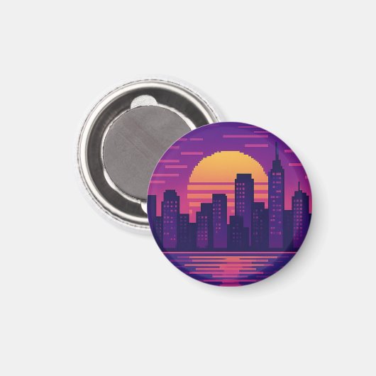 Aimant badge de ville de néon 8 bits (Recto/Verso)