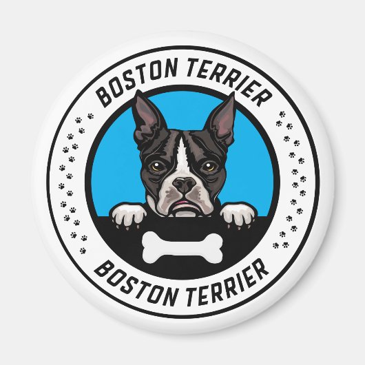 Aimant Badge d'illustration de Boston Terrier Peeking (Devant)