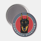 Aimant Badge Doberman, Noir avec Rouge (Recto/Verso)