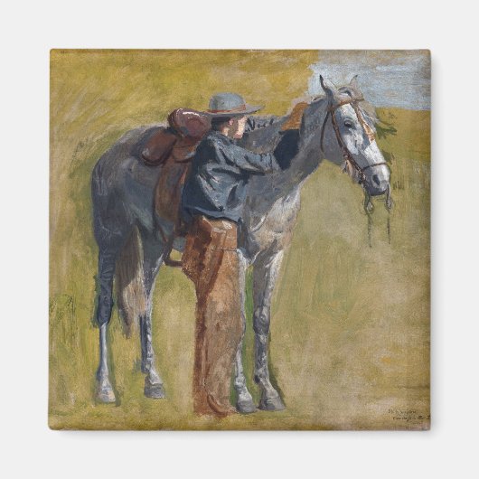 Aimant Badlands américains : Vieux West Cowboy avec cheva (Devant)